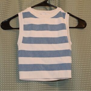 Zara Blue and White Striped Sleeveless Top